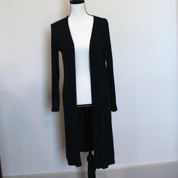 Timing Ribbed Black Long Cardigan Sz Medium - Picture 1 of 4